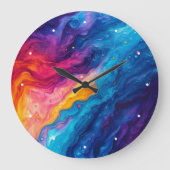 Abstract Rainbow Acrylic Paint Colors Artist ラージ壁時計 (正面)