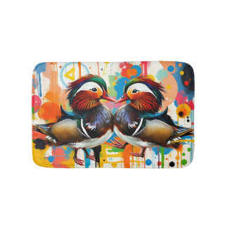 Abstract Rainbow Colorful Mandarin Ducks Couple バスマット