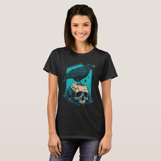 Abstract Raven Blackbird & Skull Poetry Graphic Tシャツ (正面フル)