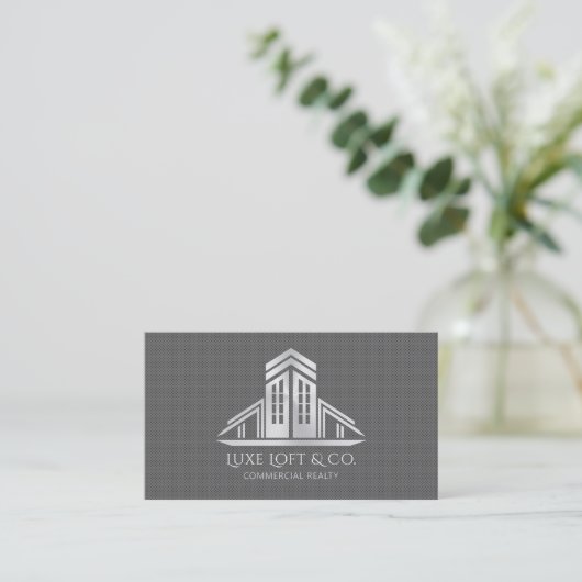 Abstract Real Estate Logo | Silver 名刺 (スタンド正面)