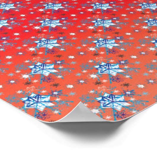 Abstract red and blue Christmas snowflakes ポスター (角)