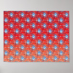 Abstract red and blue Christmas snowflakes ポスター<br><div class="desc">Abstract blue and white Christmas snowflakes pattern on a red background. Need more? Check out other holiday designs at my store! Cheers! :)</div>