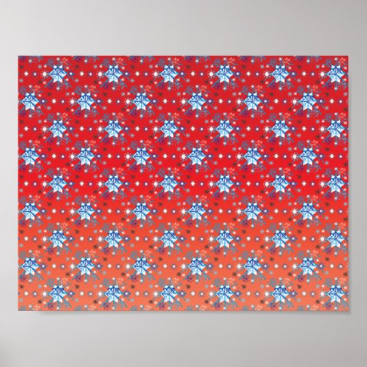 Abstract red and blue Christmas snowflakes ポスター (正面)