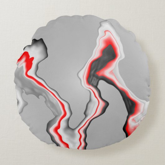 Abstract red black and white wave, zigzag pattern, ラウンドクッション (正面)