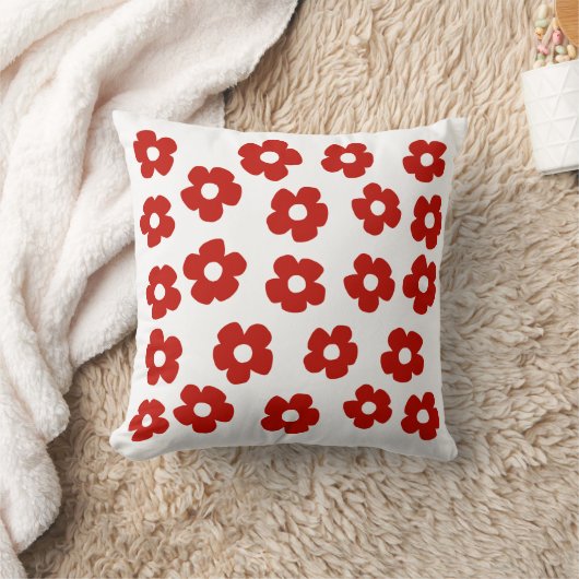 Abstract Red Flower Pattern Throw Pillow クッション (ブランケット)