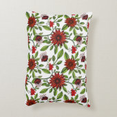 abstract red flowers and green leaves on white bac アクセントクッション (裏面(縦))