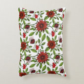 abstract red flowers and green leaves on white bac アクセントクッション (正面(垂直))