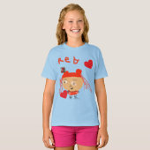 Abstract Red Girl With Hearts on Blue Kids Tシャツ (正面フル)