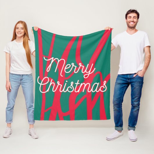 Abstract Red Green Personalized Merry Christmas フリースブランケット (インサイチュ)