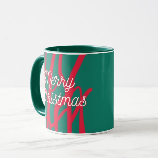 Abstract Red Green Personalized Merry Christmas マグカップ (正面左)