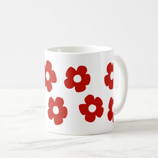 Abstract Red Hand Drawn Flower Pattern Mug コーヒーマグカップ (正面右)