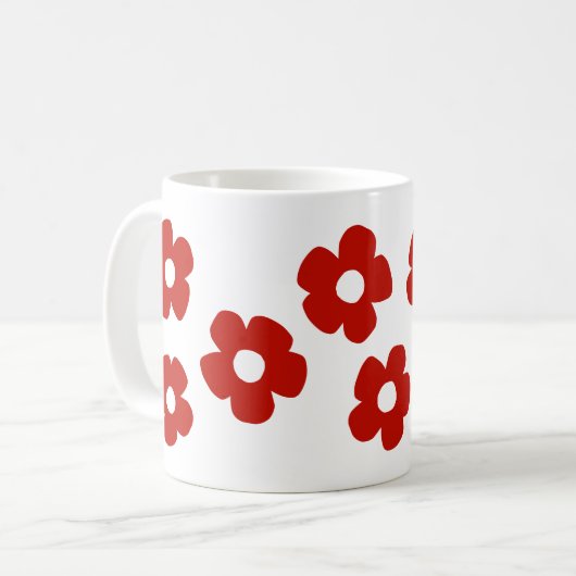 Abstract Red Hand Drawn Flower Pattern Mug コーヒーマグカップ (正面左)