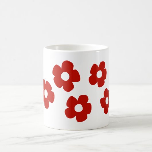 Abstract Red Hand Drawn Flower Pattern Mug コーヒーマグカップ (中央)
