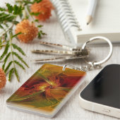 Abstract Red Orange Brown Green Fractal Art Flower キーホルダー (正面右)