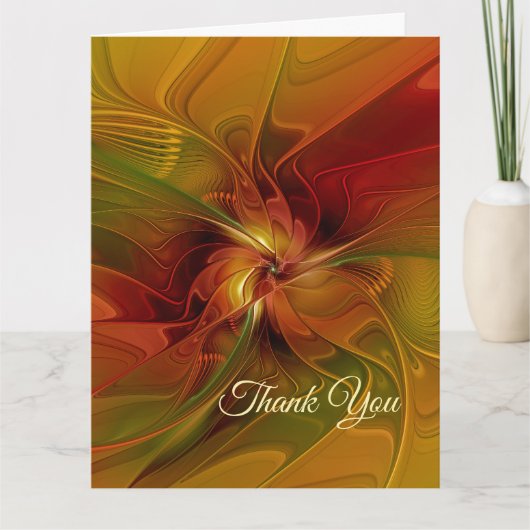 Abstract Red Orange Brown Green Fractal Art Flower サンキューカード (正面)