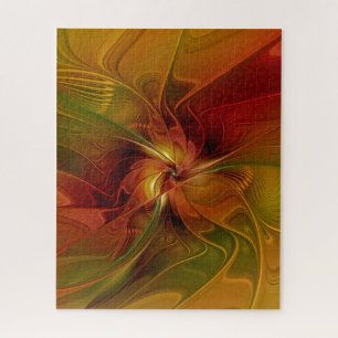 Abstract Red Orange Brown Green Fractal Art Flower ジグソーパズル