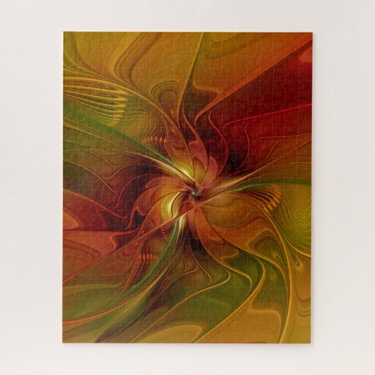 Abstract Red Orange Brown Green Fractal Art Flower ジグソーパズル (縦)