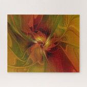Abstract Red Orange Brown Green Fractal Art Flower ジグソーパズル (横)