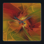 Abstract Red Orange Brown Green Fractal Art Flower スクエア壁時計<br><div class="desc">Modern and abstract fractal art with a lot of warmth.
Design for your wall clock and more.</div>
