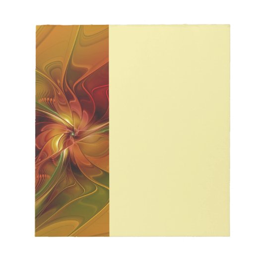 Abstract Red Orange Brown Green Fractal Art Flower ノートパッド (正面)