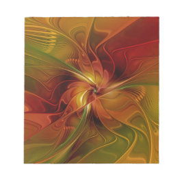Abstract Red Orange Brown Green Fractal Art Flower ノートパッド
