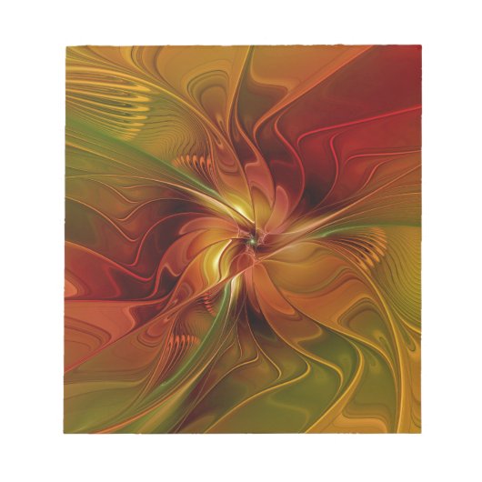 Abstract Red Orange Brown Green Fractal Art Flower ノートパッド (正面)