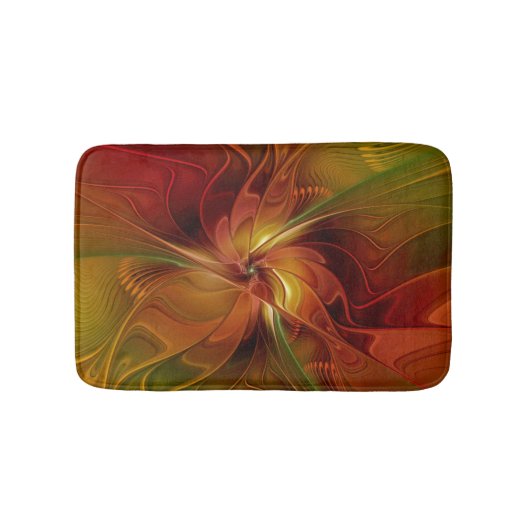 Abstract Red Orange Brown Green Fractal Art Flower バスマット (正面)
