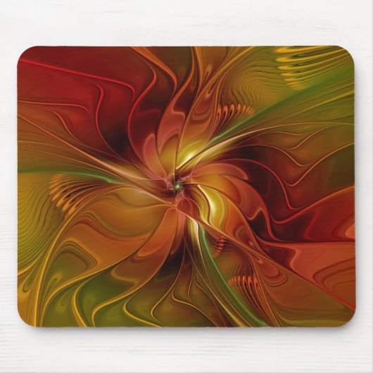 Abstract Red Orange Brown Green Fractal Art Flower マウスパッド (正面)