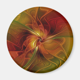 Abstract Red Orange Brown Green Fractal Art Flower マグネット