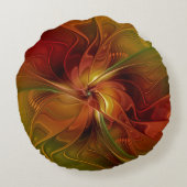 Abstract Red Orange Brown Green Fractal Art Flower ラウンドクッション (裏面)