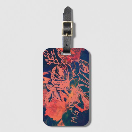 Abstract Red Rose Art Monogram ラゲッジタグ (正面縦)