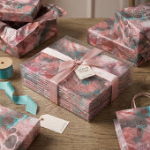 Abstract Red Teal Fluid Art Faux Foil Sparkling 薄葉紙