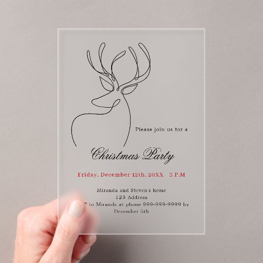 Abstract reindeer modern frosted Christmas Party アクリル招待状 (インサイチュ (ポータブル))