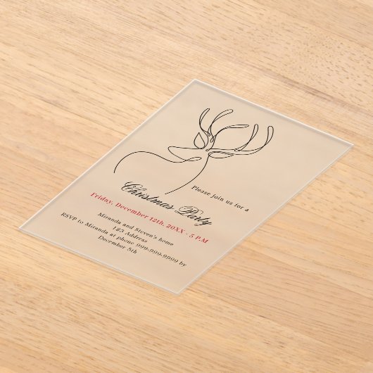 Abstract reindeer modern frosted Christmas Party アクリル招待状 (レイダウン)