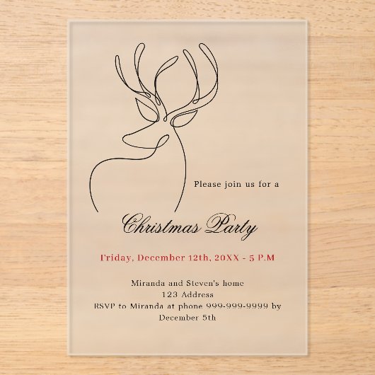 Abstract reindeer modern frosted Christmas Party アクリル招待状 (正面)