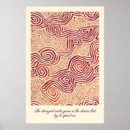 Abstract Root Pattern Print Earthy Red Beige Swirl ポスター (正面)