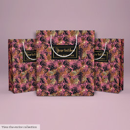 Abstract rose gold black leopard watercolor ミディアムペーパーバッグ