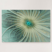 Abstract Sage Green Fantasy Flower Fractal Art ジグソーパズル (横)