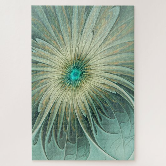 Abstract Sage Green Fantasy Flower Fractal Art ジグソーパズル (縦)