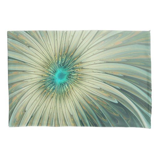Abstract Sage Green Fantasy Flower Fractal Art 枕カバー (正面)