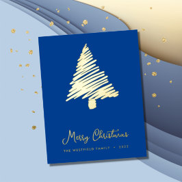 Abstract Scandi Style Christmas Tree Blue Gold 箔シーズンカード