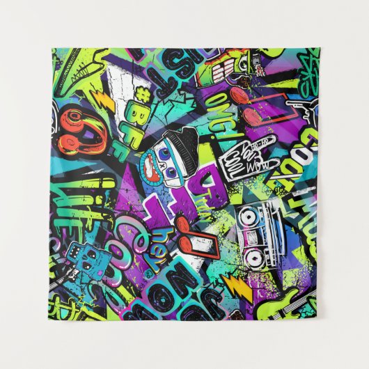 Abstract seamless cartoon pattern. Repeated with m タペストリー (正面(横))