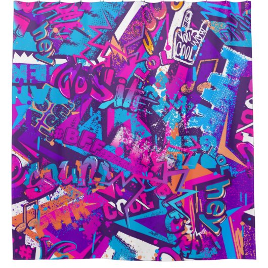 Abstract seamless graffiti words pattern. Grunge r シャワーカーテン (正面)