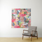 Abstract seamless pattern with houses. Watercolor  タペストリー (インサイチュ(横))