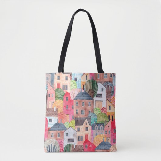 Abstract seamless pattern with houses. Watercolor  トートバッグ (正面)