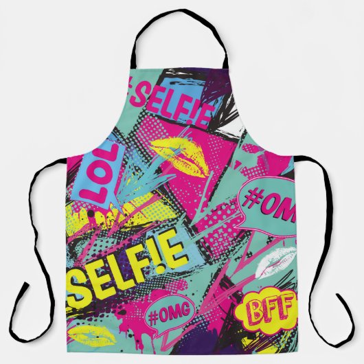 Abstract seamless pattern with Pop art comicspeech エプロン (正面)