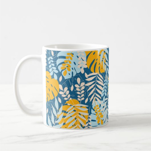 Abstract seamless pattern with tropical leaves and コーヒーマグカップ (左)