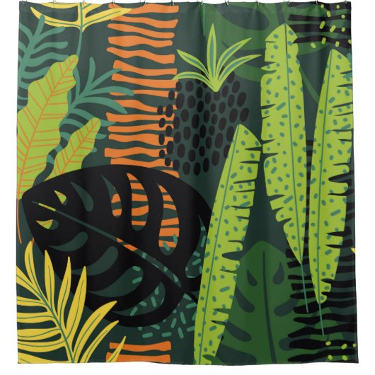 Abstract seamless pattern with tropical leaves. Ha シャワーカーテン (正面)