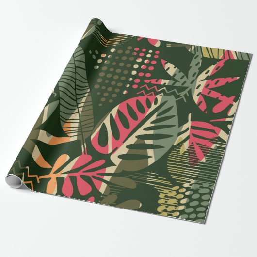 Abstract seamless pattern with tropical leaves. Ha ラッピングペーパー (アンロールド)