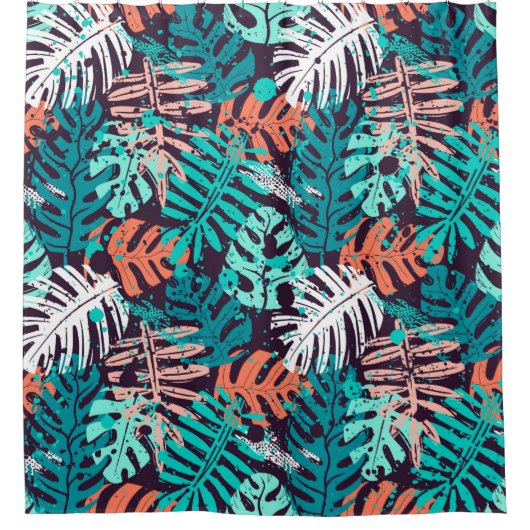 Abstract seamless tropical leaves pattern. Creativ シャワーカーテン (正面)
